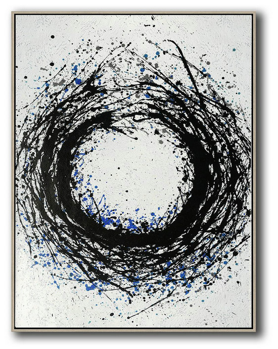 Hand-Painted Black And White Minimal Painting,Big Canvas Painting #G5N7